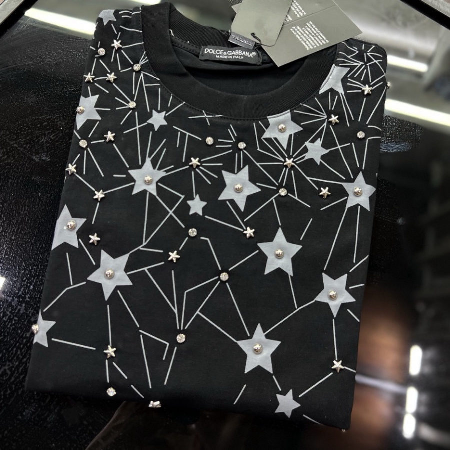 Áo Phông DG Sao In Siêu Cấp Áo Phông DC In Họa Tiết Sao Đính Hạt Nam Nữ Siêu Cấp Hai Màu Chất Liệu Cotton