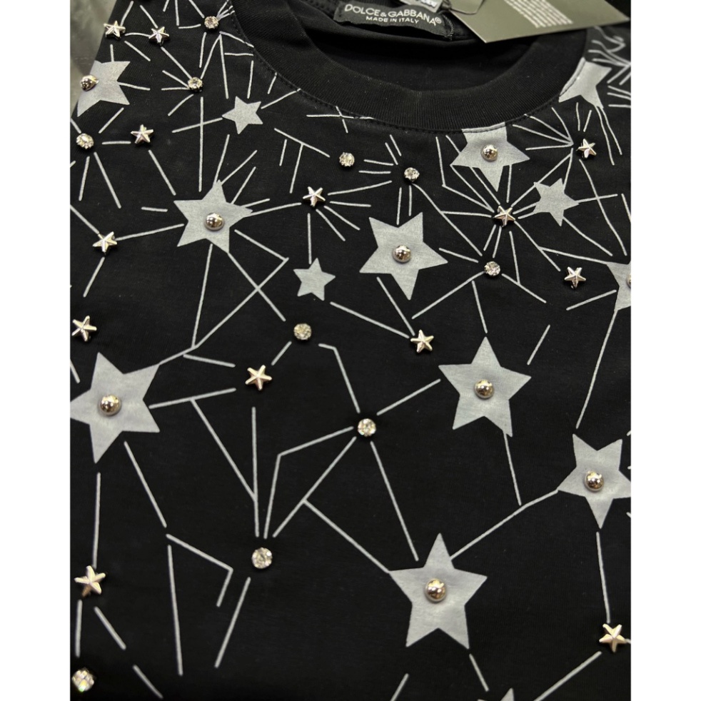 Áo Phông DG Sao In Siêu Cấp Áo Phông DC In Họa Tiết Sao Đính Hạt Nam Nữ Siêu Cấp Hai Màu Chất Liệu Cotton