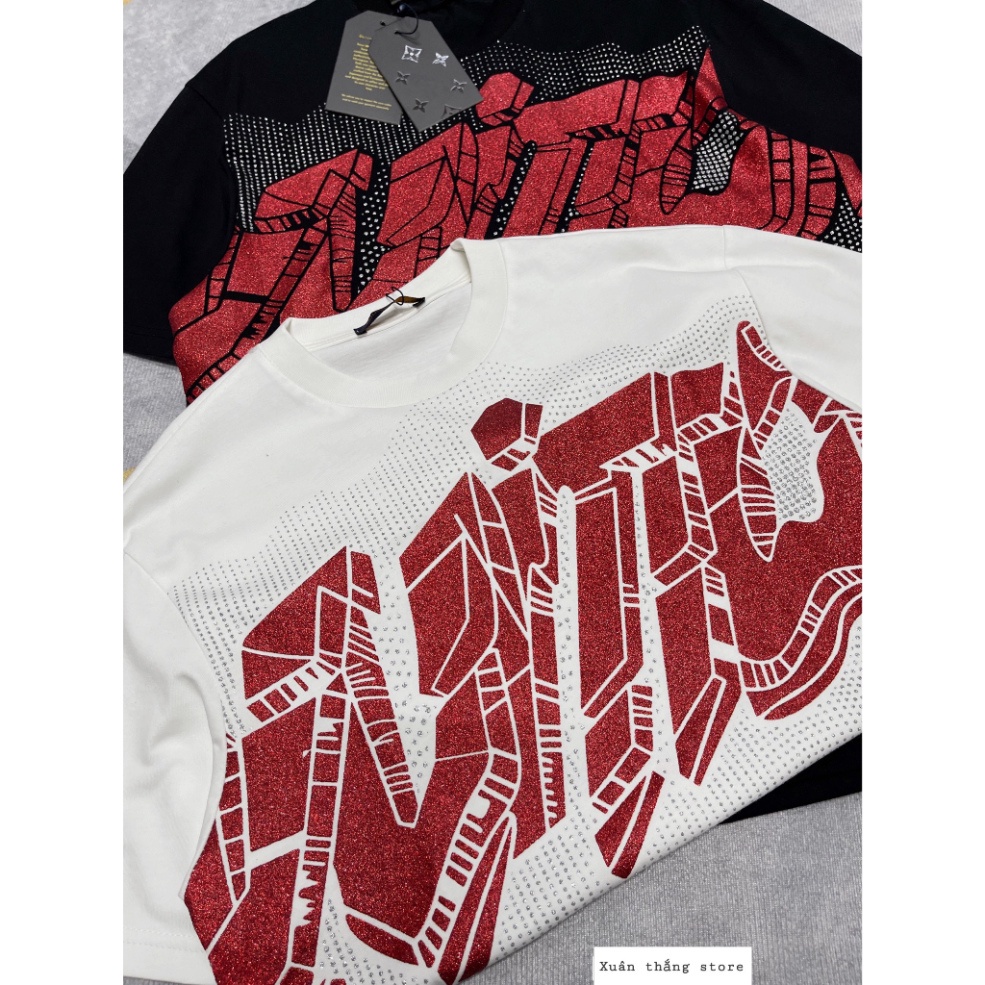 Áo Thun Nam Nữ LV Siêu Cấp Bản Nhũ Rắc Kim Tuyến Đỏ, Áo Phông Nam Nữ Chất Liêu Cotton Co Dãn Hai Chiều 12
