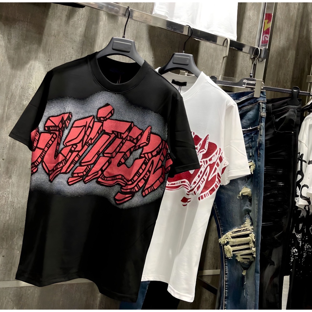 Áo Thun Nam Nữ LV Siêu Cấp Bản Nhũ Rắc Kim Tuyến Đỏ, Áo Phông Nam Nữ Chất Liêu Cotton Co Dãn Hai Chiều 12