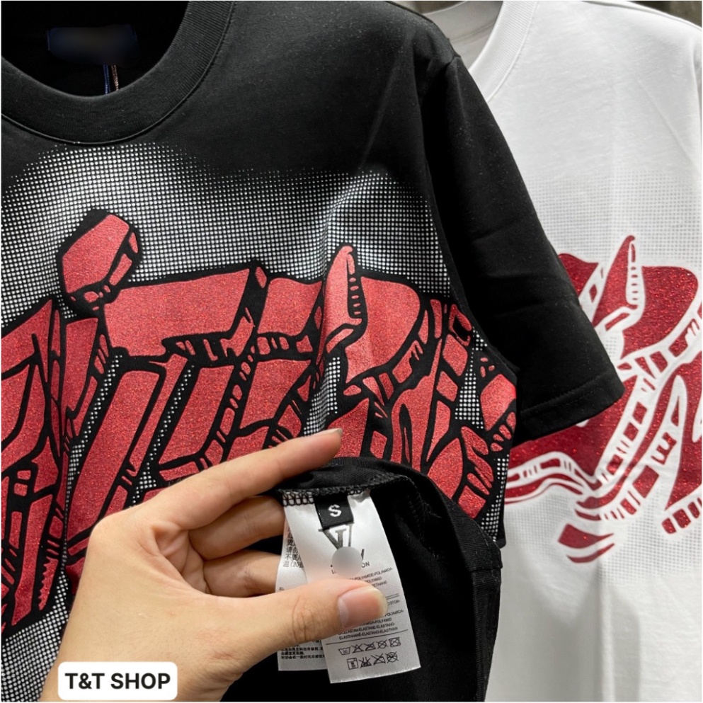 Áo Thun Nam Nữ LV Siêu Cấp Bản Nhũ Rắc Kim Tuyến Đỏ, Áo Phông Nam Nữ Chất Liêu Cotton Co Dãn Hai Chiều 12