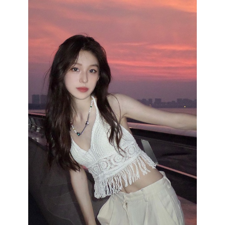 Jiashucheng Áo Hai Dây Cổ Chữ V Khoét Sâu Hở Lưng Có Đệm Ngực Thời Trang Mùa Hè Dễ Phối Đồ