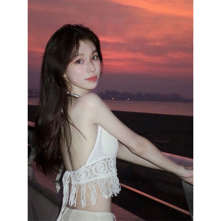 Jiashucheng Áo Hai Dây Cổ Chữ V Khoét Sâu Hở Lưng Có Đệm Ngực Thời Trang Mùa Hè Dễ Phối Đồ