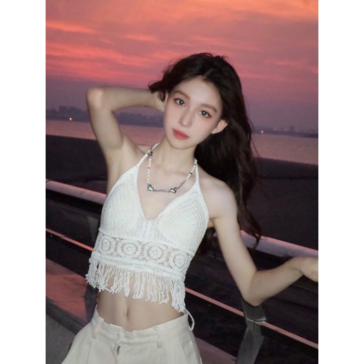 Jiashucheng Áo Hai Dây Cổ Chữ V Khoét Sâu Hở Lưng Có Đệm Ngực Thời Trang Mùa Hè Dễ Phối Đồ