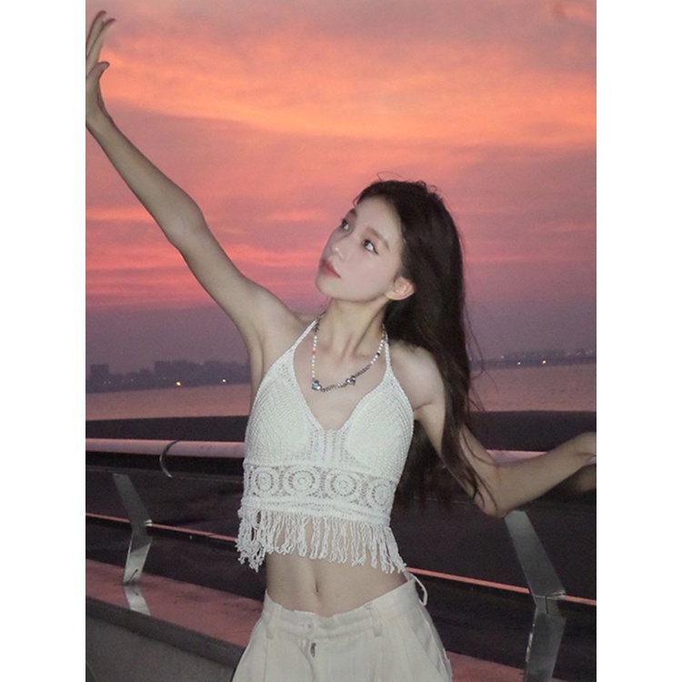 Jiashucheng Áo Hai Dây Cổ Chữ V Khoét Sâu Hở Lưng Có Đệm Ngực Thời Trang Mùa Hè Dễ Phối Đồ