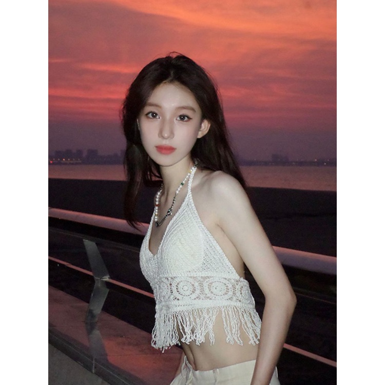 Jiashucheng Áo Hai Dây Cổ Chữ V Khoét Sâu Hở Lưng Có Đệm Ngực Thời Trang Mùa Hè Dễ Phối Đồ