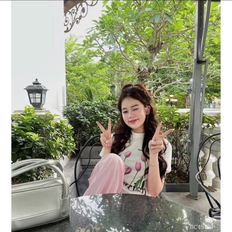 Áo thun BABY TEE basic dáng ôm in họa tiết hoa tuylip