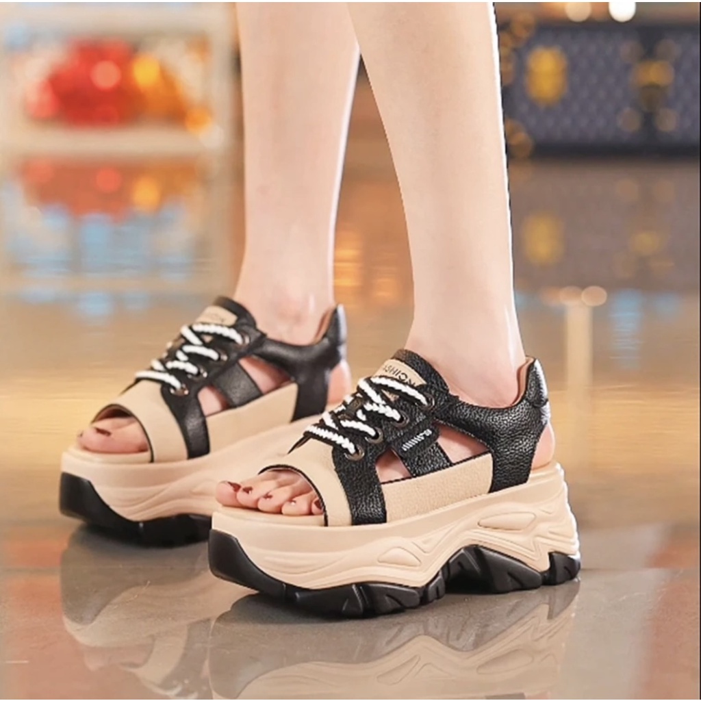 Sandal Đế Xuồng Dày Dặn Hở Ngón Màu Trơn Thời Trang Mùa Hè 2023 Phong Cách Mới Dành Cho Nữ