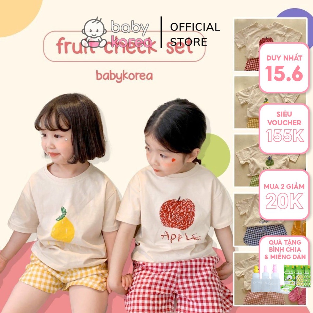 Set áo phông cộc tay kèm quần kẻ Fruit hoa quả Aosta made in Korea mùa hè thoáng mát cho bé thời trang trẻ em BABYKOREA