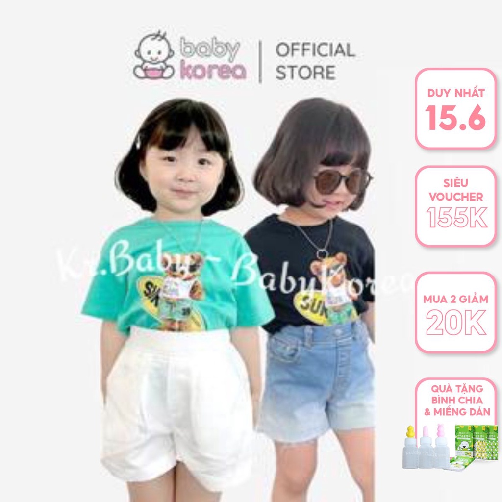Áo phông, áo thun cộc tay in gấu ba màu cho bé trai, bé gái chính hãng Hàn Quốc thời trang trẻ em BABY KOREA