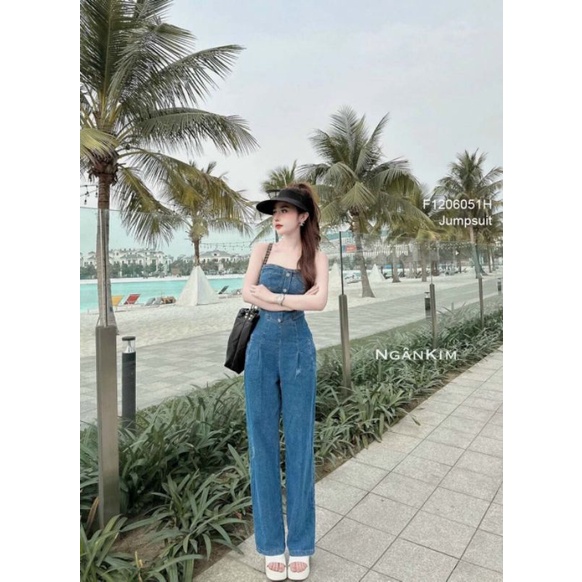 Set bộ jean quần dài áo cúp ngực phối nút 1206