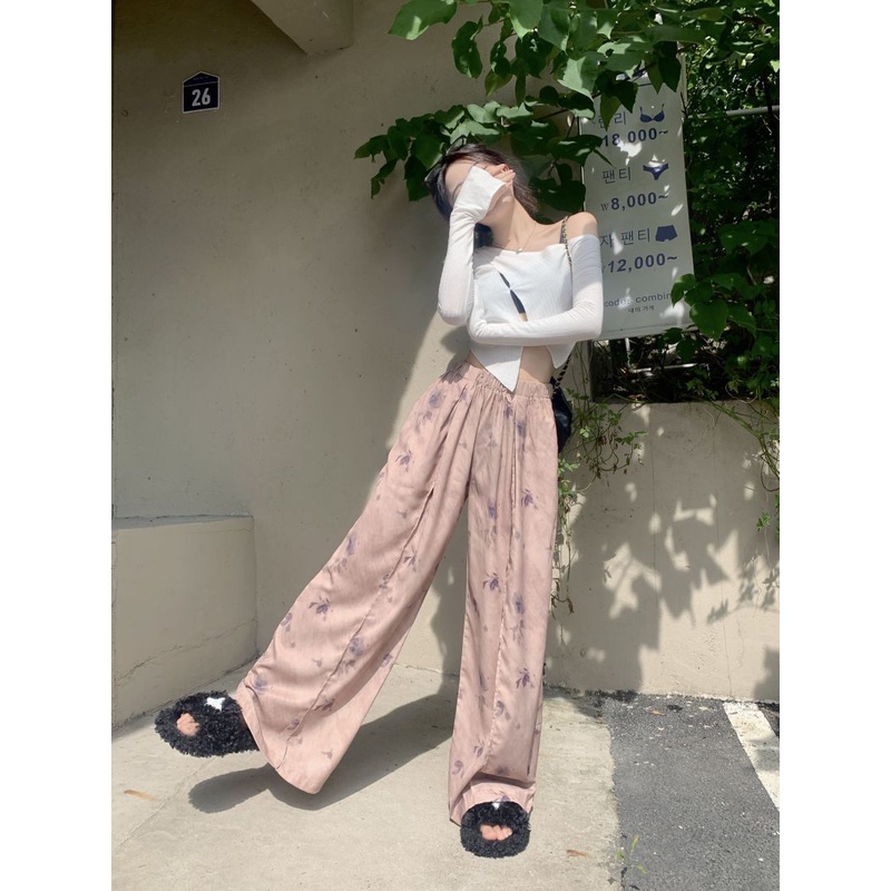 Quần Dài Lưng Cao Ống Rộng Mỏng Màu Hồng Thời Trang Mùa Hè Cá Tính Cho Nữ