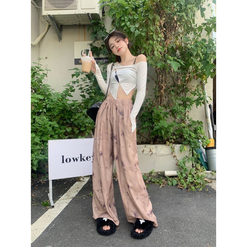 Quần Dài Lưng Cao Ống Rộng Mỏng Màu Hồng Thời Trang Mùa Hè Cá Tính Cho Nữ