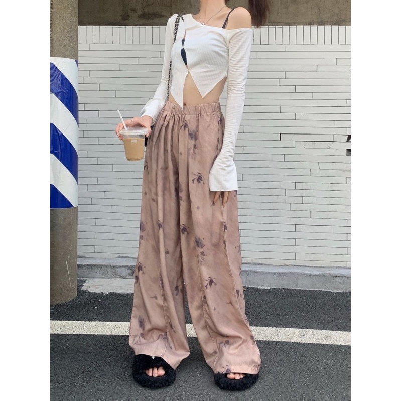 Quần Dài Lưng Cao Ống Rộng Mỏng Màu Hồng Thời Trang Mùa Hè Cá Tính Cho Nữ