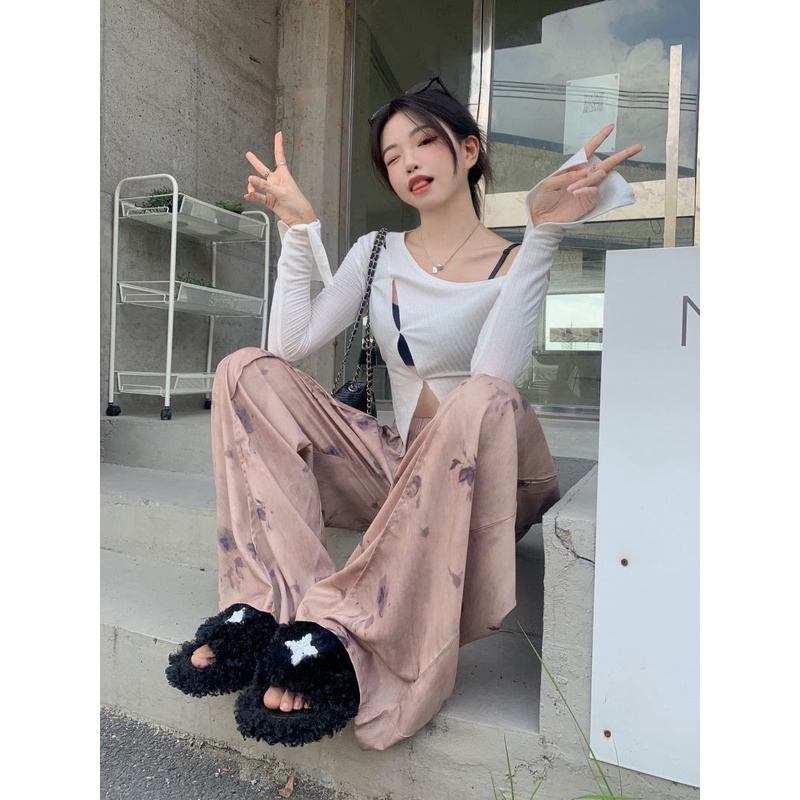 Quần Dài Lưng Cao Ống Rộng Mỏng Màu Hồng Thời Trang Mùa Hè Cá Tính Cho Nữ