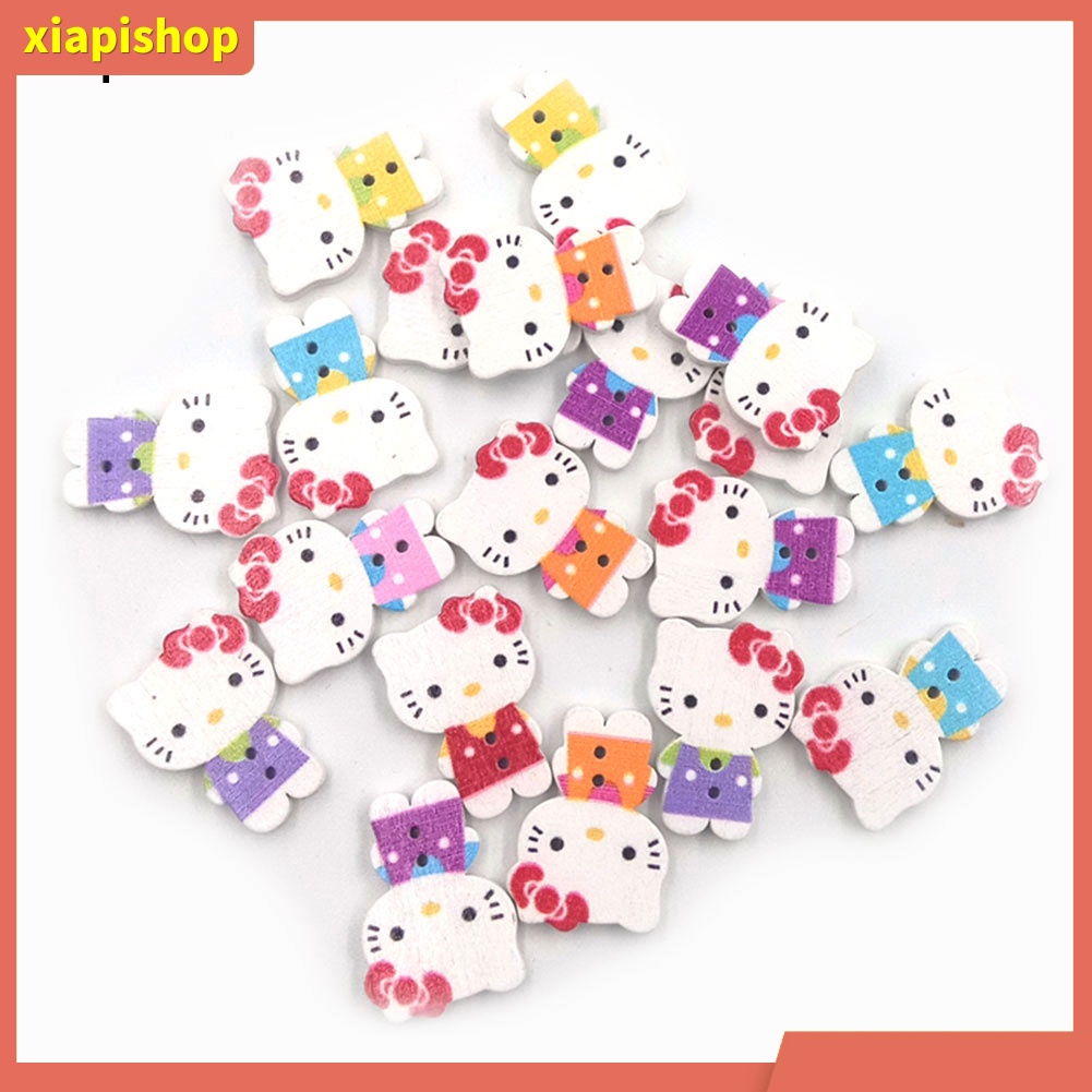 XIAPI+ 50 Nút Gỗ 2 Lỗ Hình Mèo Dễ Thương