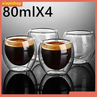 XIAPI+ Bộ 4 cốc 2 lớp dùng uống cà phê Latte Espresso 80ml chất lượng cao