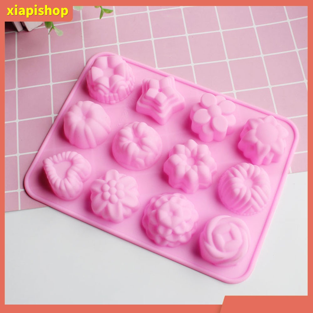 XIAPI+ Khuôn làm bánh đa năng thiết kế 12 ô bằng silicone cao cấp