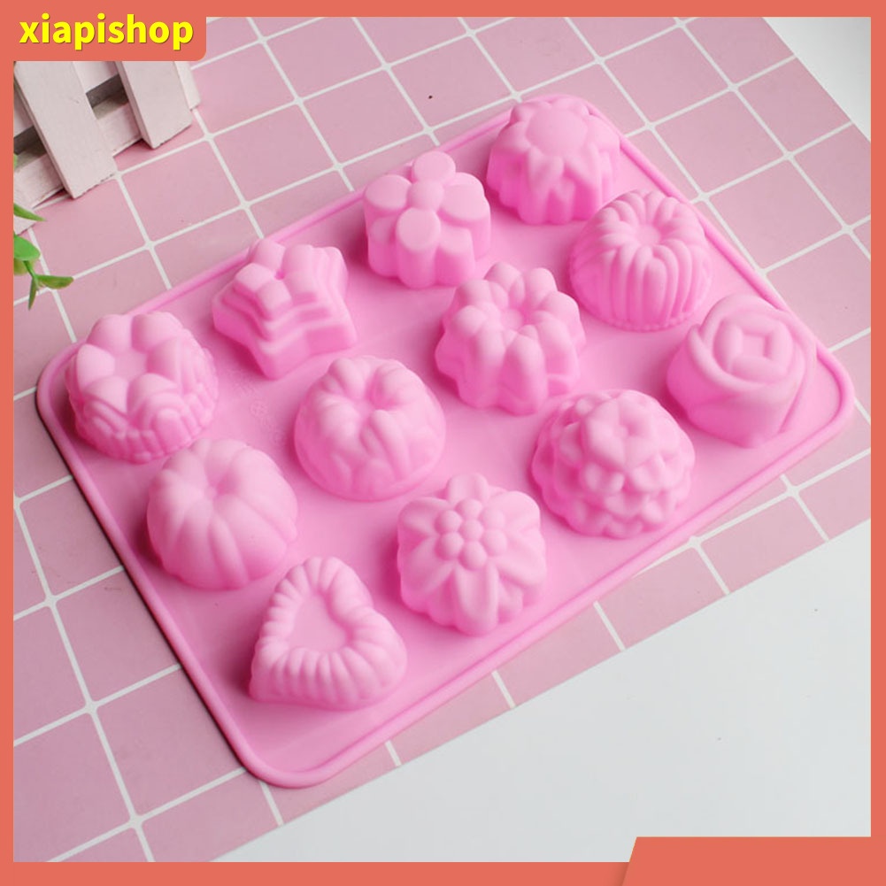 XIAPI+ Khuôn làm bánh đa năng thiết kế 12 ô bằng silicone cao cấp