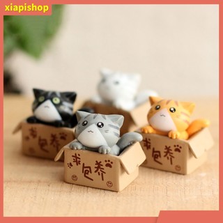 XIAPI+ Đồ chơi hình mèo trong thùng bằng nhựa xinh xắn dùng trang trí tiểu cảnh