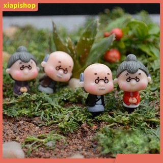 XIAPI+ Set 4 phụ kiện tượng họa tiết ông bà cụ để trang trí vườn