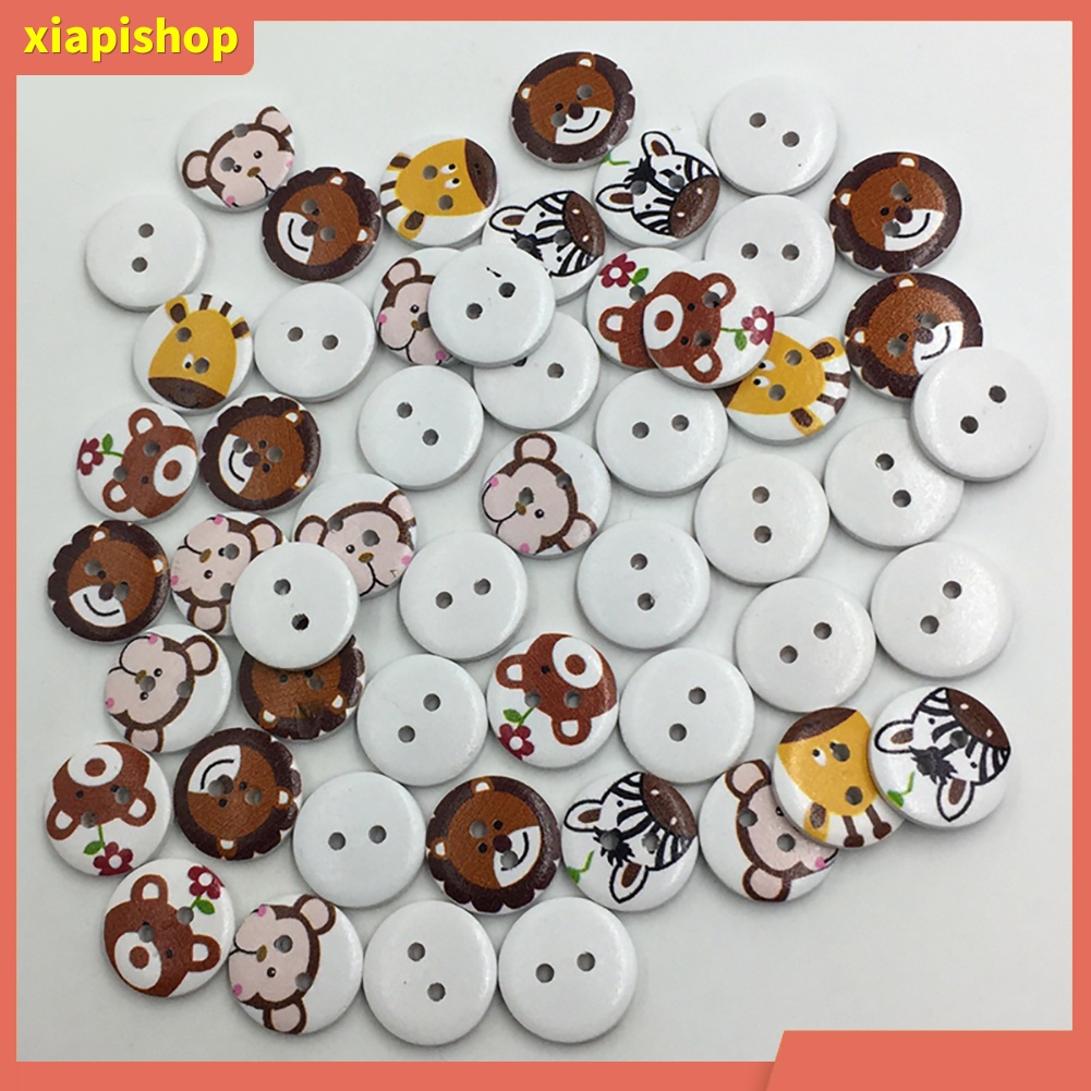 XIAPI+ Bộ 50 Nút Gỗ Trang Trí Hình Thú Hoạt Hình DIY