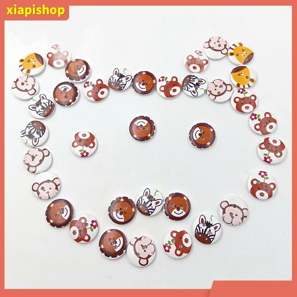 XIAPI+ Bộ 50 Nút Gỗ Trang Trí Hình Thú Hoạt Hình DIY