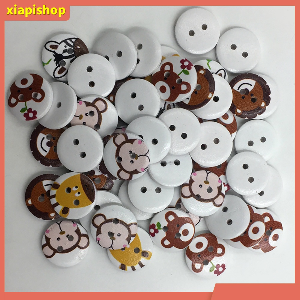 XIAPI+ Bộ 50 Nút Gỗ Trang Trí Hình Thú Hoạt Hình DIY