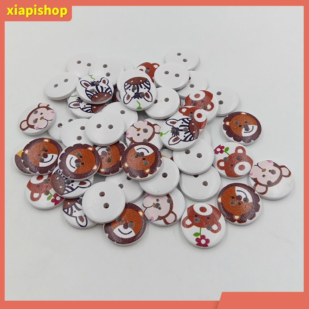 XIAPI+ Bộ 50 Nút Gỗ Trang Trí Hình Thú Hoạt Hình DIY