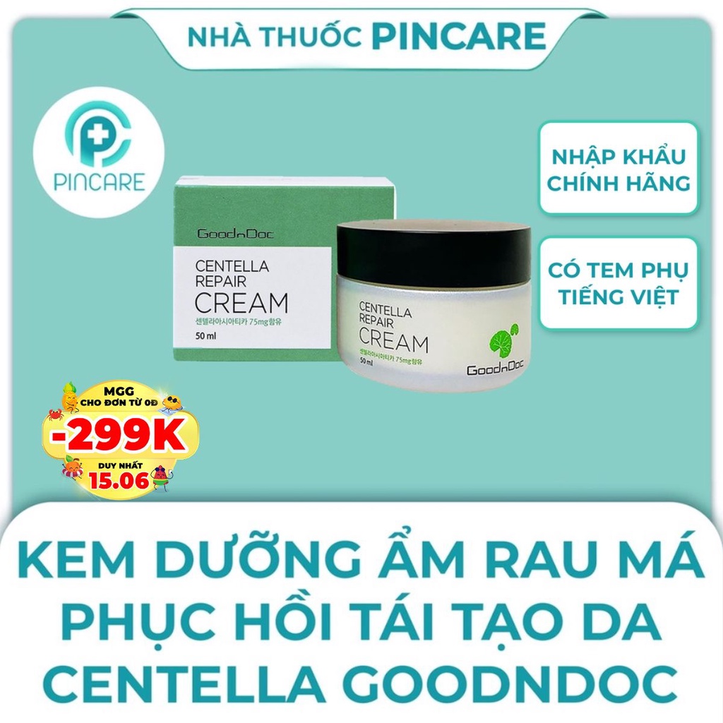 Kem Dưỡng Ẩm và Phục Hồi Centella Goodndoc Cream 50ml - Hàng chính hãng - Nhà thuốc PinCare