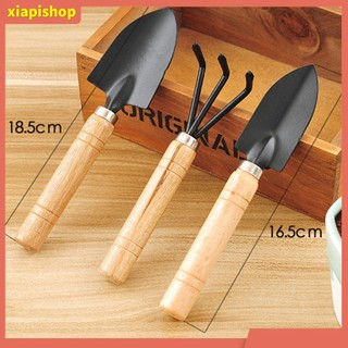 XIAPI+ Bộ 3 dụng cụ làm vườn cán gỗ mini gồm xẻng và bàn cào D18