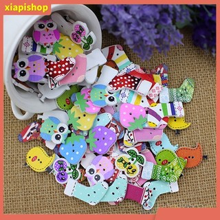 XIAPI+ 50 Nút áo gỗ 2 lỗ hình chim cú mèo/quả dâu nhiều màu phong cách hoạt hình dễ thương DIY