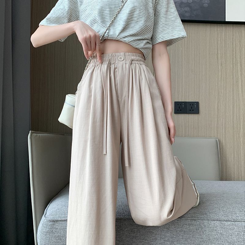 Jiashucheng Quần Dài Lưng Cao Ống Rộng Vải Lụa Mát Thời Trang Mùa Hè Cho Nữ