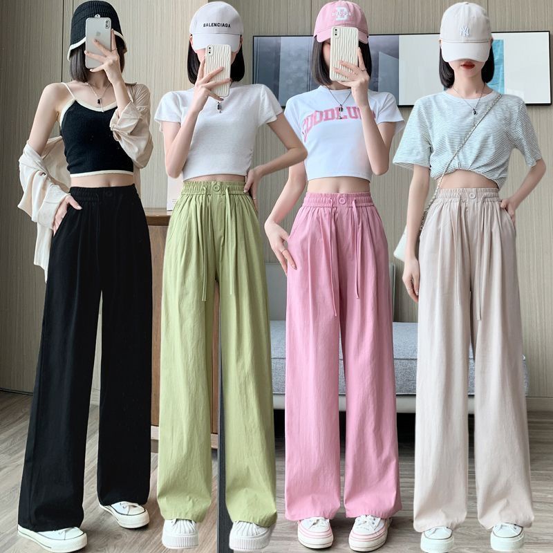 Jiashucheng Quần Dài Lưng Cao Ống Rộng Vải Lụa Mát Thời Trang Mùa Hè Cho Nữ