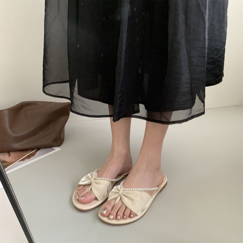 [Aishang Trang Sức Đẹp] Dép Sandal Đế Phẳng Nửa Đế Bằng Phối Ren Nơ Ngọt Ngào Phiên Bản Hàn