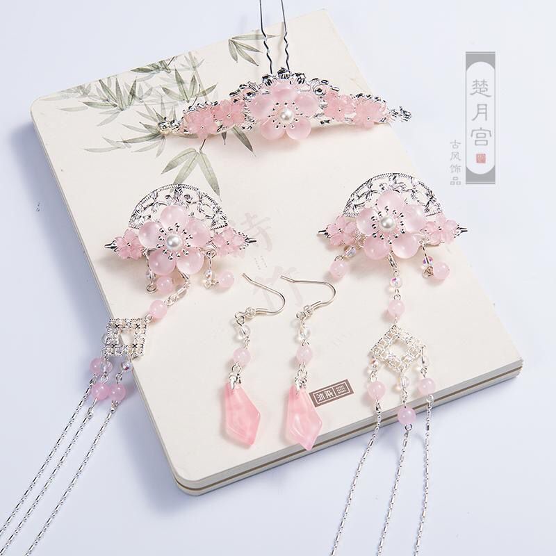 [Aishang Phụ Kiện Đẹp] Bộ Lược Kẹp Tóc Tua Rua Bước Chân Phụ Kiện Hoa Vương Miện Dài Cổ Điển Cho Bé Gái
