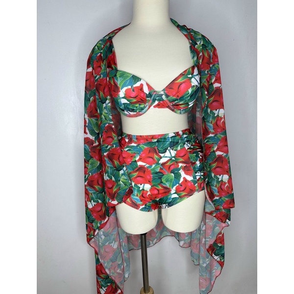 Bikini sét 3 món áo gọng quần nhún kèm khăn cột