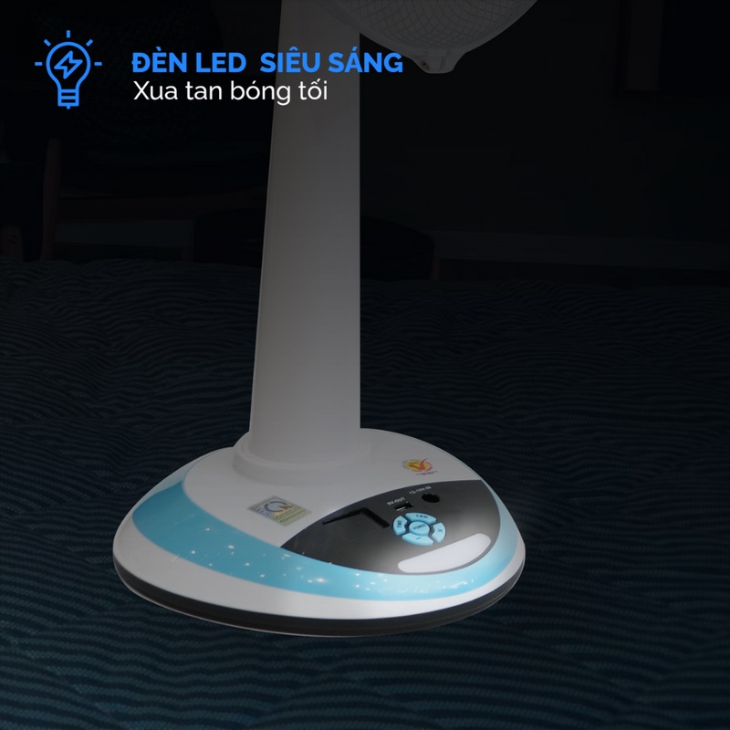 Quạt tích điện to HONJIANDA HJD-FL416, HJD-FL416H - 5 Cánh Rộng 16 Inch - 2 Bình 6V5Ah, 4 Đèn LED, Thời Gian Sử Dụng 35h