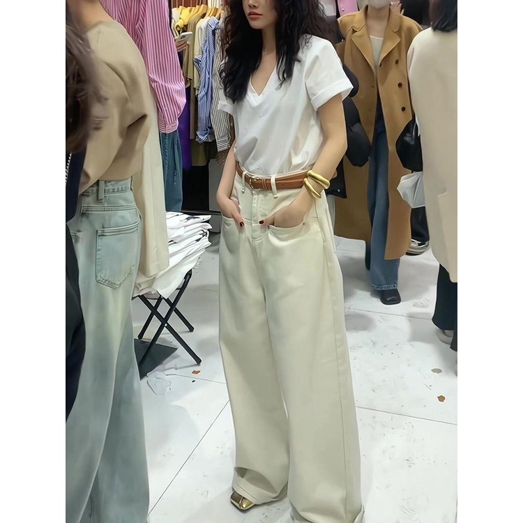 Quần Jean Ống Rộng Lưng Cao Thời Trang Xuân Hè Hàn Quốc 2023 Cho Nữ