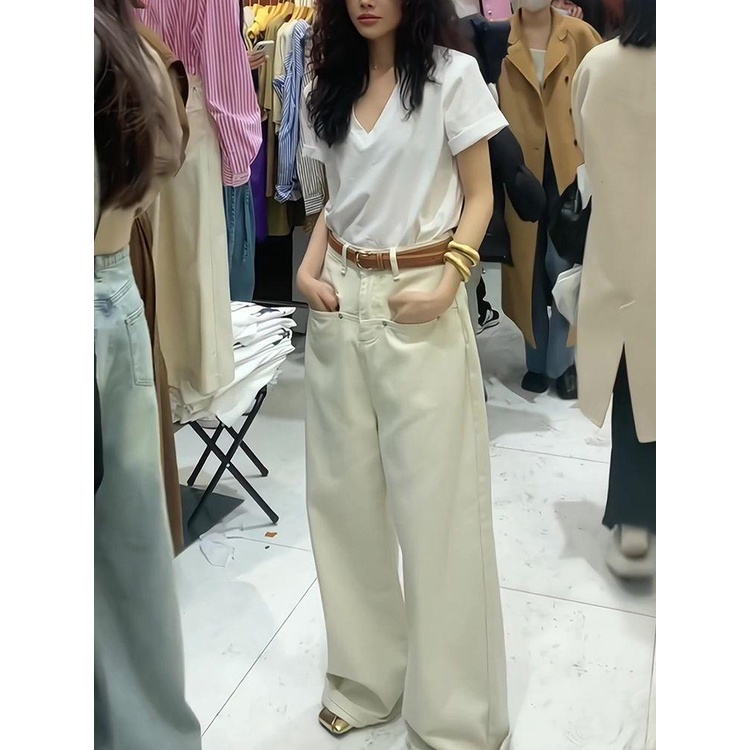 Quần Jean Ống Rộng Lưng Cao Thời Trang Xuân Hè Hàn Quốc 2023 Cho Nữ