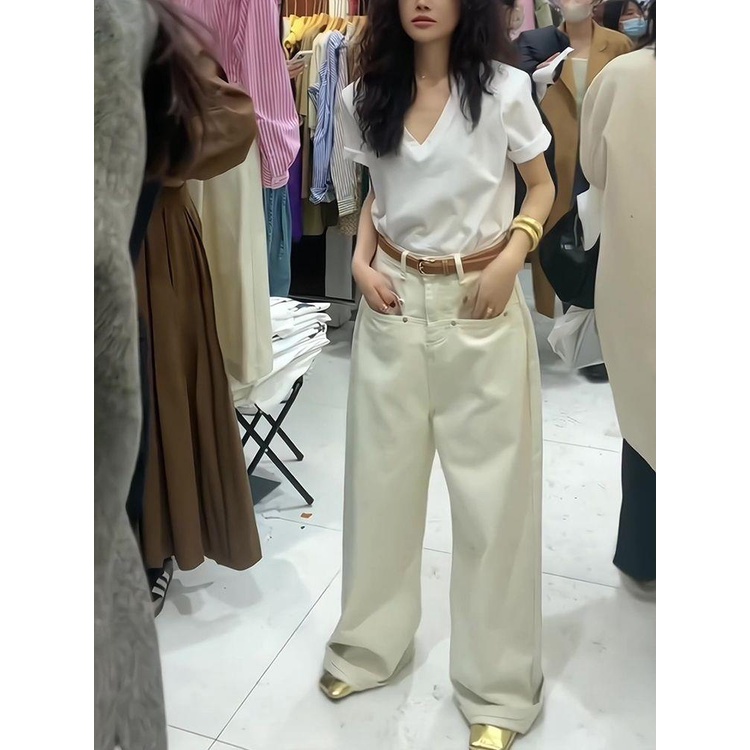 Quần Jean Ống Rộng Lưng Cao Thời Trang Xuân Hè Hàn Quốc 2023 Cho Nữ