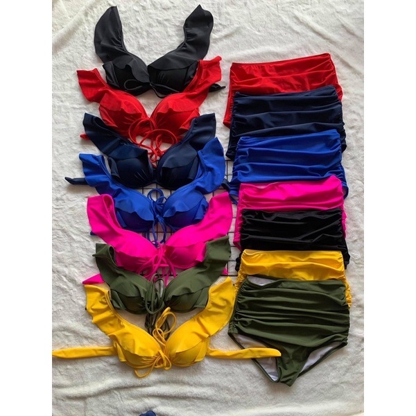 Bikini hai mảnh áo gọng mút nâng cánh tiên kèm quần nhún lưng cao