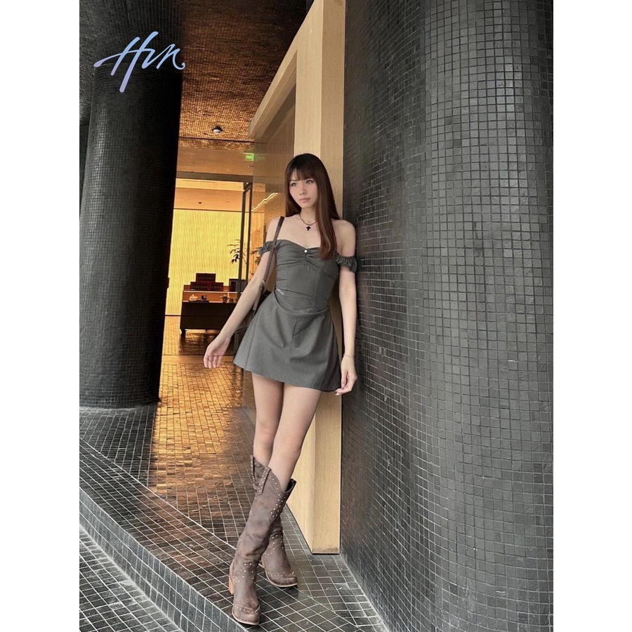 Đầm Mùa Hè 2023 Phong Cách Mới Mỹ Dáng Ôm Eo Hẹp Eo Cao Thiết Kế Niche Màu Xám Cho Nữ