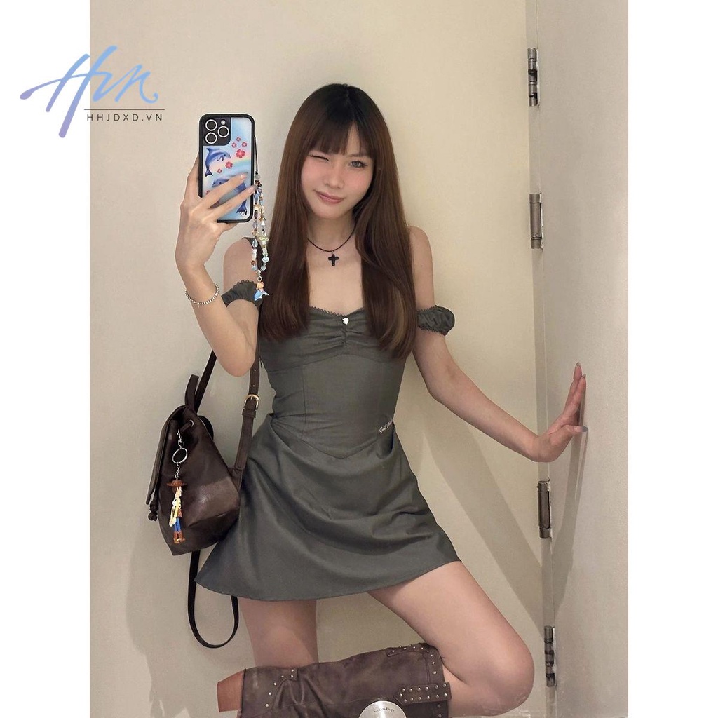 Đầm Mùa Hè 2023 Phong Cách Mới Mỹ Dáng Ôm Eo Hẹp Eo Cao Thiết Kế Niche Màu Xám Cho Nữ