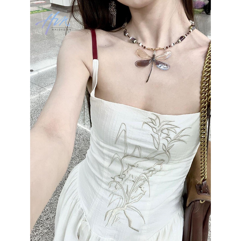 Đầm Hai Dây Dáng Dài Thêu Họa Tiết Phong Cách Trung Hoa Ngọt Ngào Thời Trang Cho Nữ