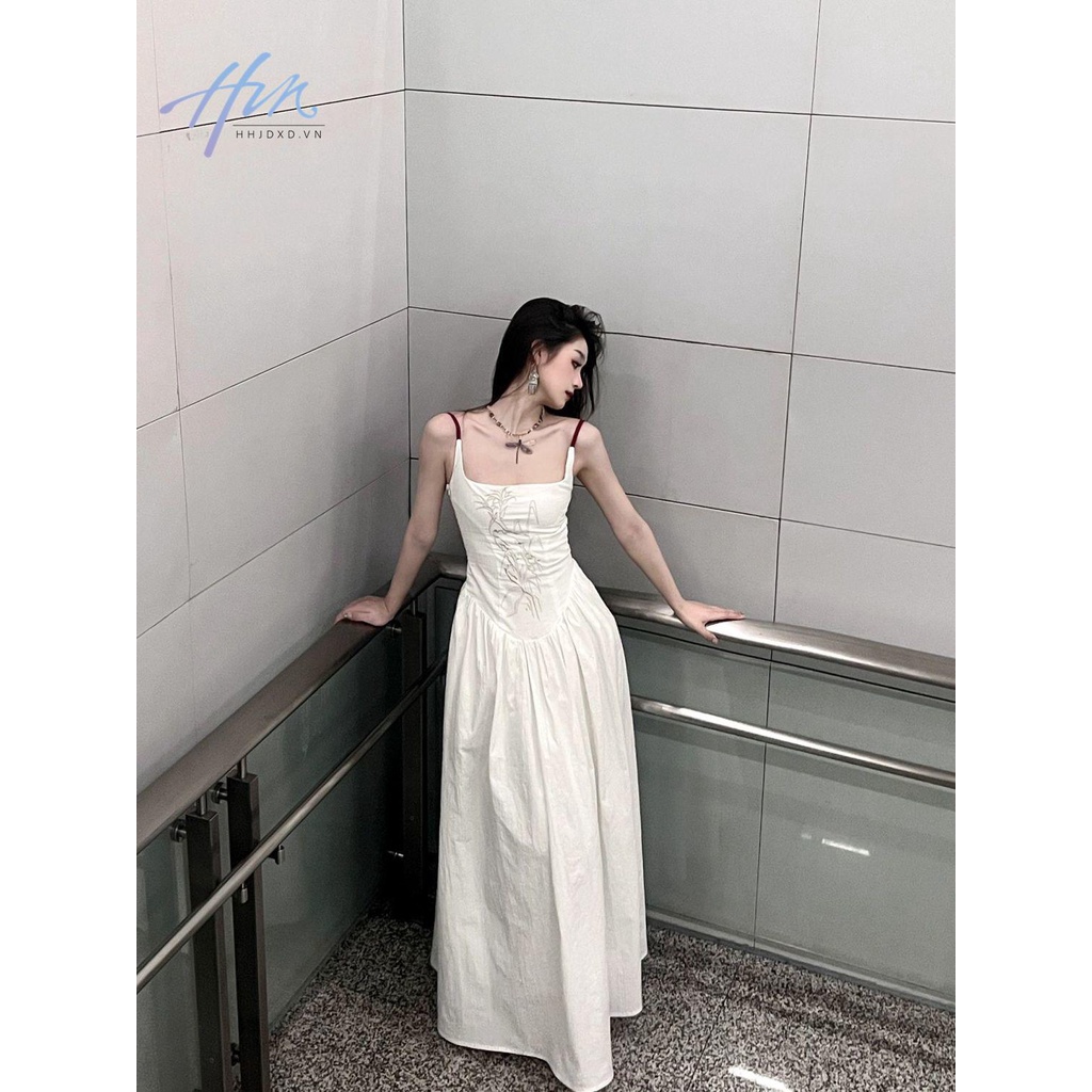 Đầm Hai Dây Dáng Dài Thêu Họa Tiết Phong Cách Trung Hoa Ngọt Ngào Thời Trang Cho Nữ