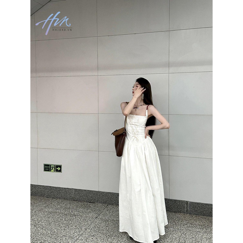 Đầm Hai Dây Dáng Dài Thêu Họa Tiết Phong Cách Trung Hoa Ngọt Ngào Thời Trang Cho Nữ