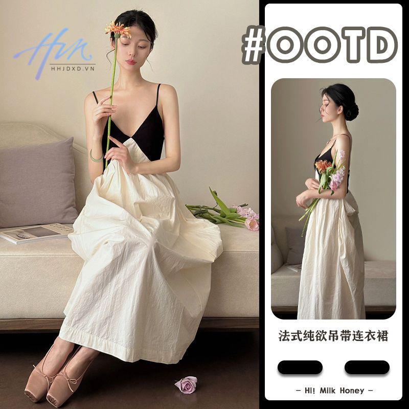 Đầm Hai Dây Dáng Dài Phong Cách Pháp Thời Trang Đi Biển Mùa Hè Cao Cấp