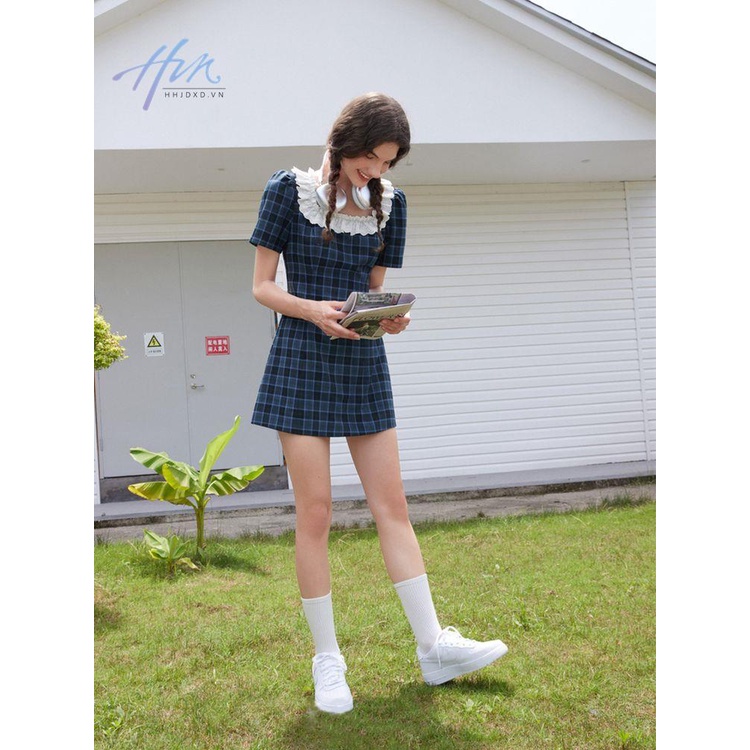 Đầm Ngắn Dáng Chữ A Cổ Vuông Họa Tiết Kẻ Sọc Màu Tương Phản Thời Trang Mùa Hè Hàng Mới 2023