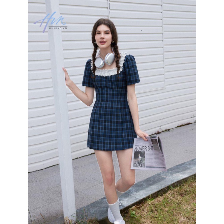 Đầm Ngắn Dáng Chữ A Cổ Vuông Họa Tiết Kẻ Sọc Màu Tương Phản Thời Trang Mùa Hè Hàng Mới 2023